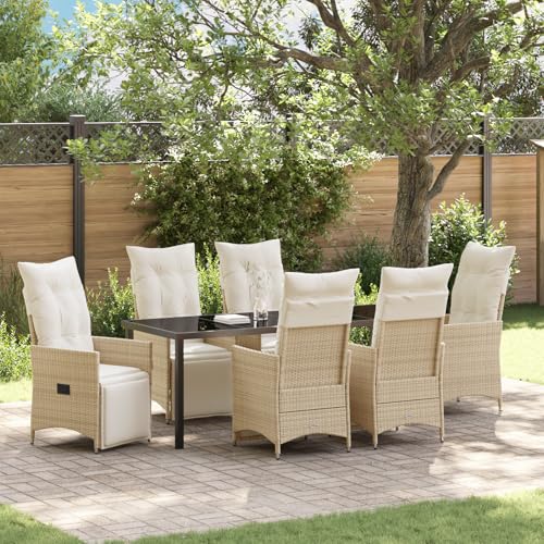 Qnhdfrt 2 Verstellbare Gartenstühle mit Beigen Kissen Robustes Poly-Rattan Stahlrahmen für Terrasse Balkon Garten Outdoor von Qnhdfrt