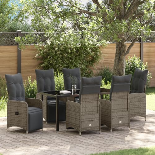 Qnhdfrt 2 Verstellbare Gartenstühle mit Grauen Kissen Poly Rattan Outdoor Lounge Sessel Modern Robust für Garten Terrasse Balkon von Qnhdfrt