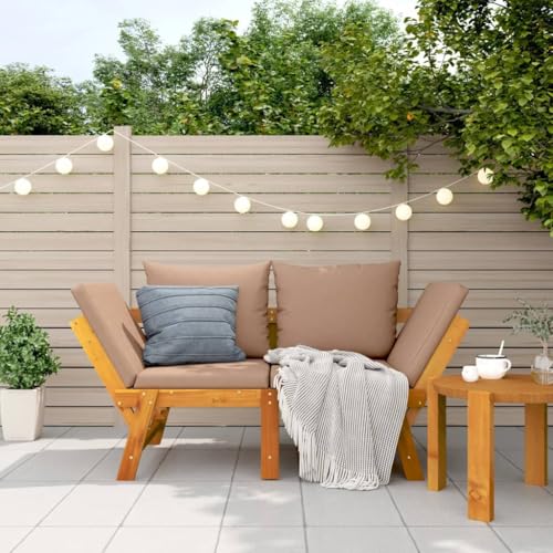 Qnhdfrt 2-in-1 Gartenbank mit Kissen Massivholz Akazie Verstellbar von Bank zu Tagesbett für Balkon Garten und Outdoor Bereich Robust Bequem mit Taupe Polster von Qnhdfrt