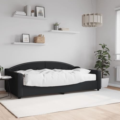 Qnhdfrt 2 in 1 Tagesbett mit Matratze Schwarz 100x200 cm Stoff Polyester Metall Massivholz Komfortables Gästebett und Sofa für Wohnzimmer Schlafzimmer von Qnhdfrt