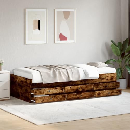 Qnhdfrt 2-in-1 Tagesbett mit Schubladen Räuchereiche 90x190 cm Ausziehbares Gästebett als Sofa oder Bett mit Stauraum für Wohnzimmer Schlafzimmer Qnhdfrt 2-in-1 Tagesbett mit Schubladen Räuchereiche 90x190 cm Ausziehbares Gästebett als Sofa oder Bett mit Stauraum für Wohnzimmer Schlafzimmer von Qnhdfrt