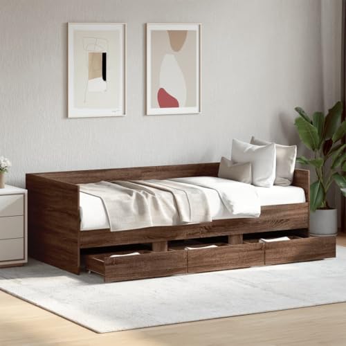 Qnhdfrt 2 in 1 Tagesbett mit Schubladen als Sofa und Bett Braun Eichenoptik aus Holzwerkstoff 193 x 78 x 65 cm Platzsparend mit Stauraum für Wohnzimmer Schlafzimmer Gästezimmer von Qnhdfrt