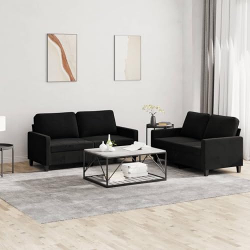 Qnhdfrt 2-teilige Sofagarnitur Schwarz Samt mit 4 Kissen, Kleines und Großes 2-Sitzer Sofa, Robustes Metallgestell und weiche Polsterung für gemütliches Wohnzimmer Qnhdfrt 2-teilige Sofagarnitur Schwarz Samt mit 4 Kissen, Kleines und Großes 2-Sitzer Sofa, Robustes Metallgestell und weiche Polsterung für gemütliches Wohnzimmer von Qnhdfrt
