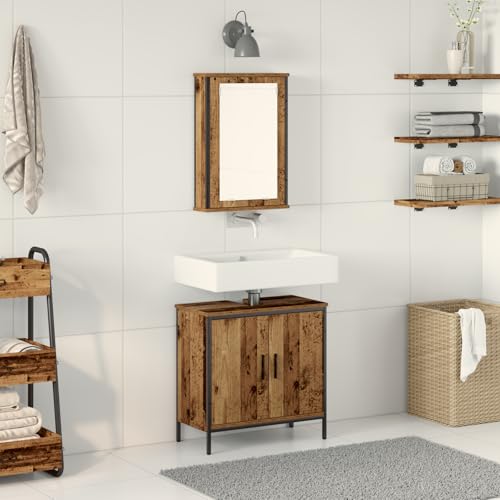 Qnhdfrt 2-teiliges Badezimmermöbelset aus altem Holz mit Spiegel und Schrank Braun Rechteckig Industrielles Design Rustikaler Look Wandmontage für kleine Badezimmer und Gäste-WC Qnhdfrt 2-teiliges Badezimmermöbelset aus altem Holz mit Spiegel und Schrank Braun Rechteckig Industrielles Design Rustikaler Look Wandmontage für kleine Badezimmer und Gäste-WC von Qnhdfrt
