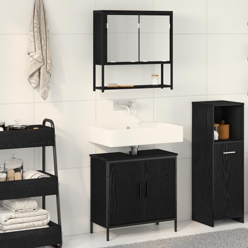 Qnhdfrt 2-teiliges Badezimmerschrank Set Schwarz Eiche Matt mit Spiegel Waschbeckenunterschrank schmal für kleines Badezimmer Modernes Design Robust und Platzsparend Qnhdfrt 2-teiliges Badezimmerschrank Set Schwarz Eiche Matt mit Spiegel Waschbeckenunterschrank schmal für kleines Badezimmer Modernes Design Robust und Platzsparend von Qnhdfrt
