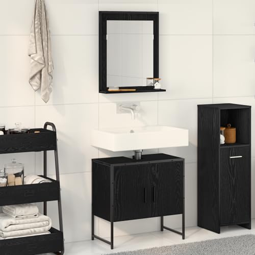 Qnhdfrt 2-teiliges Badezimmerschrank Set Schwarz Schmal Matt Eichenholzwerkstoff mit Spiegel Wandmontierbar Modernes Design für Ordnung im Badezimmer Qnhdfrt 2-teiliges Badezimmerschrank Set Schwarz Schmal Matt Eichenholzwerkstoff mit Spiegel Wandmontierbar Modernes Design für Ordnung im Badezimmer von Qnhdfrt