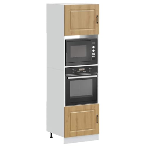 Qnhdfrt 2X Herdumbauschrank Küchenschrank Set Artisan-Eiche Holzwerkstoff mit großem Stauraum für Ofen Mikrowelle 60x57x207cm verstellbare Füße platzsparend für Kücheneinrichtung von Qnhdfrt