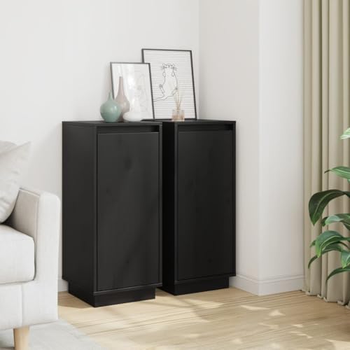 Qnhdfrt 2X Sideboards Schwarz Massivholz Kiefer 31,5x34x75 cm Beistellschrank mit Türen für Wohnzimmer Flur Elegant Landhausstil Kompakt und Stabil von Qnhdfrt