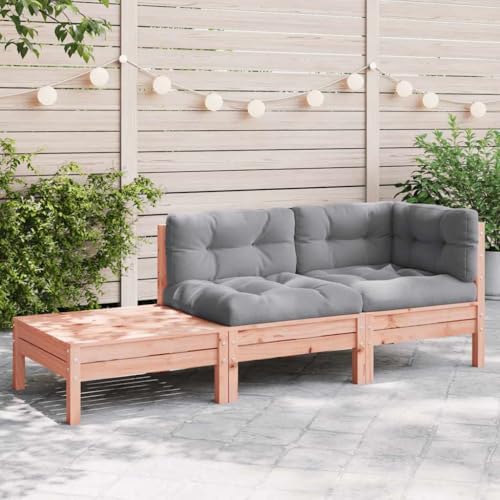 Qnhdfrt 2er-Chaiselongue aus massivem Douglasienholz mit grauen Kissen, modulares Gartensofa für Terrasse, Balkon und Garten von Qnhdfrt