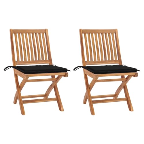 Qnhdfrt 2er Klappbare Gartenstühle aus massivem Teak mit schwarzen Sitzkissen 46,5 x 58 x 88 cm Modernes Design Robust & platzsparend für Balkon Camping Strand und Garten von Qnhdfrt