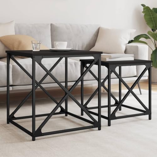 Qnhdfrt 2er Satz Couchtisch Schwarz Nesting Design Beistelltisch mit Metallrahmen Platzsparend für Wohnzimmer Schlafzimmer Büro Qnhdfrt 2er Satz Couchtisch Schwarz Nesting Design Beistelltisch mit Metallrahmen Platzsparend für Wohnzimmer Schlafzimmer Büro von Qnhdfrt