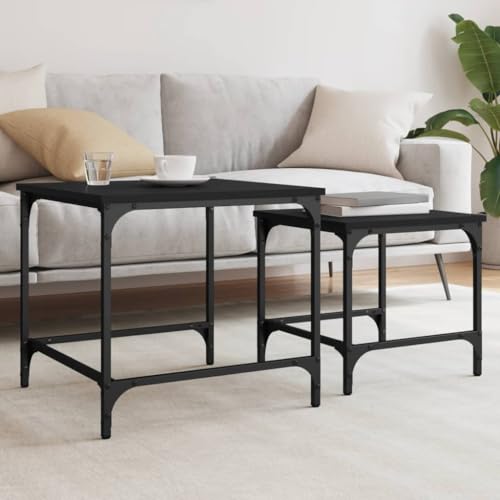 Qnhdfrt 2er Satztische Schwarz Holzwerkstoff Metall Nesting Design Couchtisch Beistelltisch Nachttisch für kleine Räume 50x50cm & 40x40cm Industrial Stil platzsparend Qnhdfrt 2er Satztische Schwarz Holzwerkstoff Metall Nesting Design Couchtisch Beistelltisch Nachttisch für kleine Räume 50x50cm & 40x40cm Industrial Stil platzsparend von Qnhdfrt