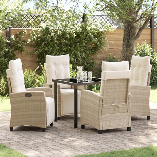 Qnhdfrt 2er Set Beige Poly Rattan Loungesessel Gartenstuhl mit Verstellbarer Rückenlehne Dicke Polster und Robustem Stahlrahmen für Garten Terrasse Balkon von Qnhdfrt