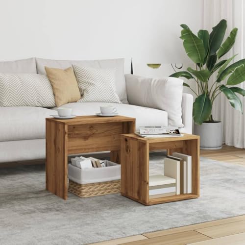 Qnhdfrt 2er Set Beistelltische und Couchtische Artisan-Eiche Holzwerkstoff Modernes Design Platzsparend für Kleine Räume Wohnzimmer Schlafzimmer Büro Qnhdfrt 2er Set Beistelltische und Couchtische Artisan-Eiche Holzwerkstoff Modernes Design Platzsparend für Kleine Räume Wohnzimmer Schlafzimmer Büro von Qnhdfrt