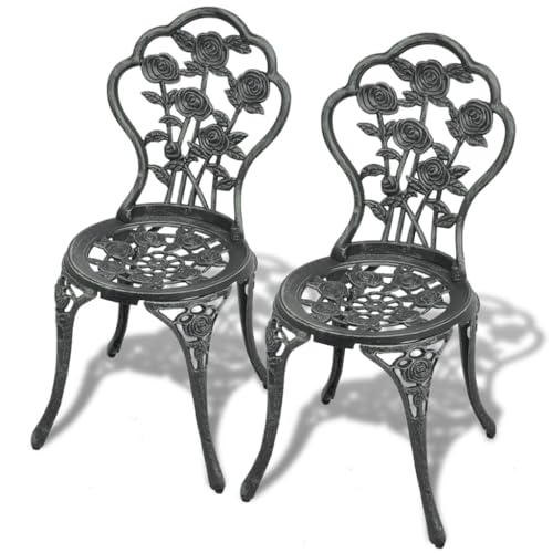 Qnhdfrt 2er-Set Bistro-Stühle Aluminiumguss Grün mit Blumenmuster für Terrasse Garten Balkon von Qnhdfrt