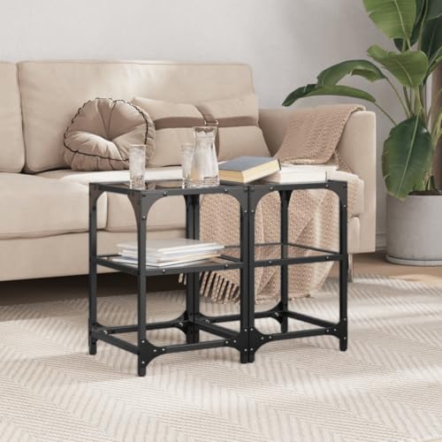 Qnhdfrt 2er Set Couchtische mit Glasplatte Schwarz Stahl 30x30x45 cm Elegante Beistelltische für Wohnzimmer Sofa Qnhdfrt 2er Set Couchtische mit Glasplatte Schwarz Stahl 30x30x45 cm Elegante Beistelltische für Wohnzimmer Sofa von Qnhdfrt