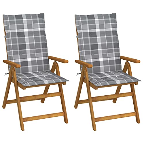 Qnhdfrt 2er Set Faltbare Garten-Liegestühle mit grauen Kissen aus massivem Akazienholz 5-Fach verstellbar robust für Entspannung im Freien Garten Balkon Strand Camping von Qnhdfrt