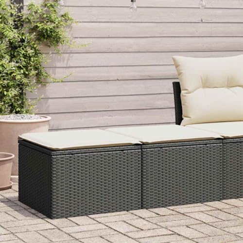 Qnhdfrt 2er Set Gartenhocker Schwarz PE Rattan mit Cremeweißen Kissen Modulares Design für Balkon Terrasse und Garten von Qnhdfrt