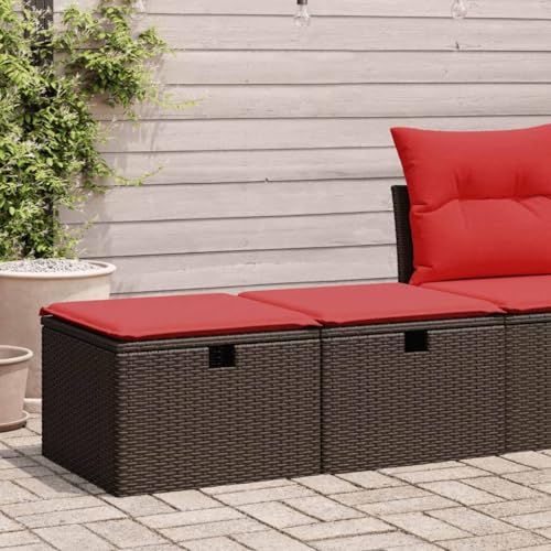 Qnhdfrt 2er Set Gartenhocker mit Kissen PE Rattan Sofagarnitur Braun Rot Stauraum für Terrasse Balkon und Garten von Qnhdfrt