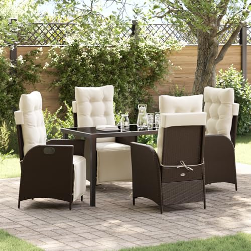 Qnhdfrt 2er-Set Gartenliegen aus Poly-Rattan braun mit cremefarbenen Kissen - Verstellbare Lounge-Möbel für Terrasse Garten und Balkon von Qnhdfrt