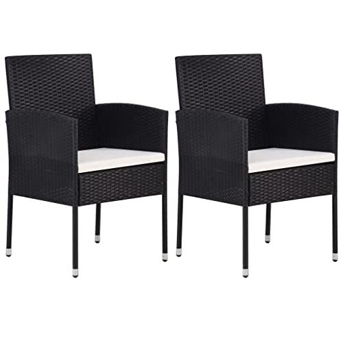 Qnhdfrt 2er-Set Gartenstühle Schwarz mit Cremeweiß Kissen Outdoor Polyrattan Stahlrahmen Bequeme Polsterung für Garten Terrasse Balkon von Qnhdfrt