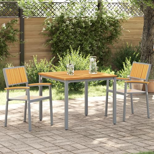 Qnhdfrt 2er-Set Gartenstühle Stapelbar Grau Massivholz Akazie und Metall für Balkon Terrasse Garten von Qnhdfrt