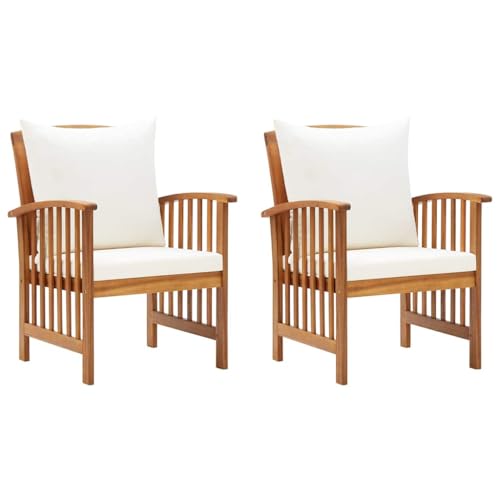Qnhdfrt 2er-Set Gartenstühle aus Massivholz Akazie mit Cremeweißen Kissen für Garten Terrasse Balkon - Robustes Design Einzigartige Holzmaserung 59x67x83 cm von Qnhdfrt
