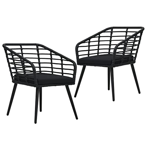 Qnhdfrt 2er Set Gartenstühle mit Auflagen Schwarz PE Rattan Outdoor Stühle für Garten Balkon Camping mit Polster und Armlehnen von Qnhdfrt