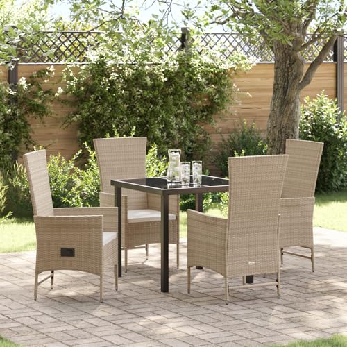 Qnhdfrt 2er Set Gartenstühle mit Kissen Beige Synthetisches Rattan Outdoor Möbel Verstellbare Rückenlehne Modernes Design Leicht für Garten Terrasse Balkon von Qnhdfrt