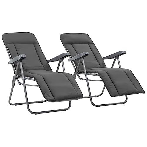 Qnhdfrt 2er Set Klappbare Gartenstühle mit Polster Grau Faltbar Campingstuhl Verstellbar 5 Positionen 58x73x107cm für Garten Balkon Camping Outdoor von Qnhdfrt
