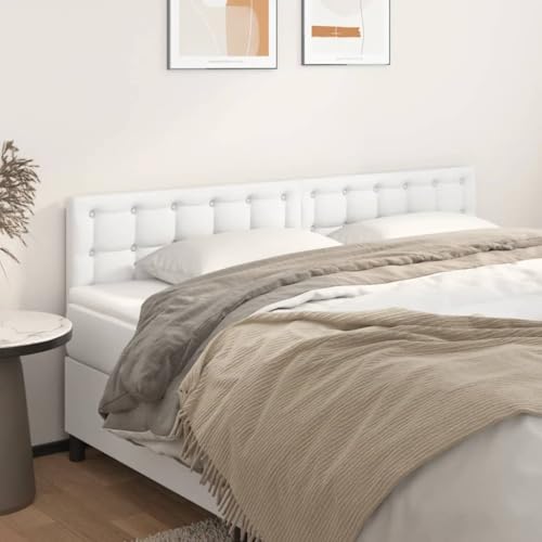Qnhdfrt 2er Set Kopfteil 90x78/88 cm Weiß Kunstleder Höhenverstellbar für Doppelbett Classic Nieten Rückenlehne Bequemes Wandpolster Schlafzimmer von Qnhdfrt