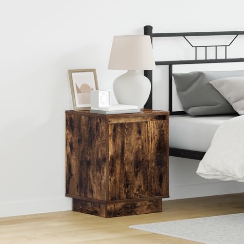 Qnhdfrt 2er Set LED Nachttische aus geräucherter Eiche mit rustikalem Design schwebender Schublade und Stauraum 39x34,5x50 cm Braun für Schlafzimmer Wohnzimmer Gästezimmer von Qnhdfrt