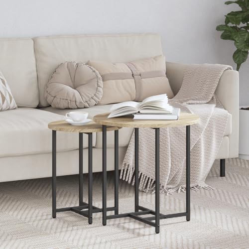 Qnhdfrt 2er Set Moderne Runde Beistelltische aus MDF Holz und Metall in Braun mit Holzmaserung für Wohnzimmer und Schlafzimmer Elegantes Design und Praktische Funktion Qnhdfrt 2er Set Moderne Runde Beistelltische aus MDF Holz und Metall in Braun mit Holzmaserung für Wohnzimmer und Schlafzimmer Elegantes Design und Praktische Funktion von Qnhdfrt