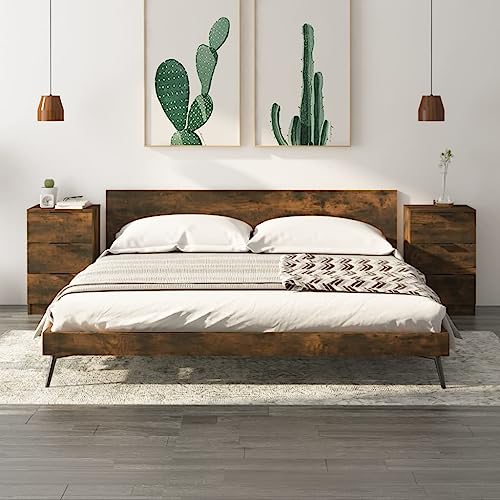 Qnhdfrt 2er Set Nachttisch Schmal in Räuchereiche 40x36x65 cm aus Holzwerkstoff mit 3 Schubladen für Schlafzimmer Modernes Design und Praktischer Stauraum von Qnhdfrt