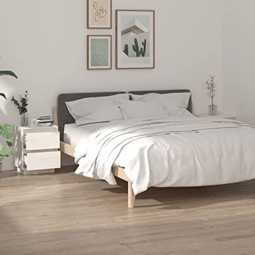 Qnhdfrt 2er Set Nachttisch Weiß Massivholz Kiefer 40x35x50 cm Modern Schmal für Schlafzimmer von Qnhdfrt