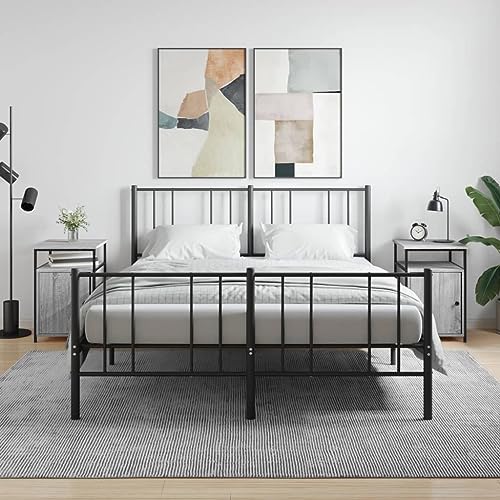 Qnhdfrt 2er Set Nachttische Grau Sonoma 40x42x60 cm aus Holzwerkstoff mit Eisenrahmen - Kompaktes Design, Viel Stauraum für Schlafzimmer und Wohnzimmer von Qnhdfrt