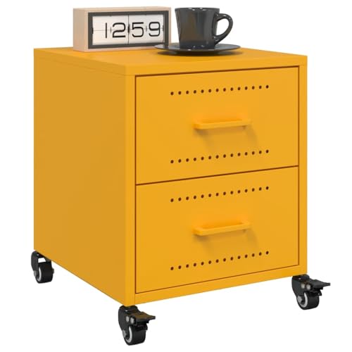 Qnhdfrt 2er Set Nachttische Senfgelb aus kaltgewalztem Stahl mit 2 Schubladen, Rollen & Griff - 36x39x43,5 cm - Stauraum Lösung für Schlafzimmer Qnhdfrt 2er Set Nachttische Senfgelb aus kaltgewalztem Stahl mit 2 Schubladen, Rollen & Griff - 36x39x43,5 cm - Stauraum Lösung für Schlafzimmer von Qnhdfrt
