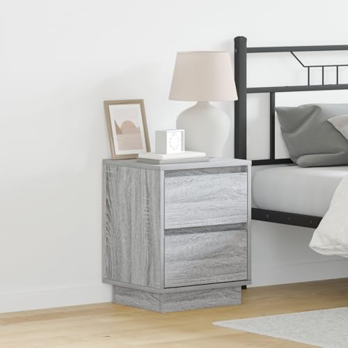 Qnhdfrt 2er Set Nachttische mit LED Beleuchtung Grau Sonoma 39x34.5x50 cm Holzwerkstoff Schubladen für Schlafzimmer Modernes Design von Qnhdfrt