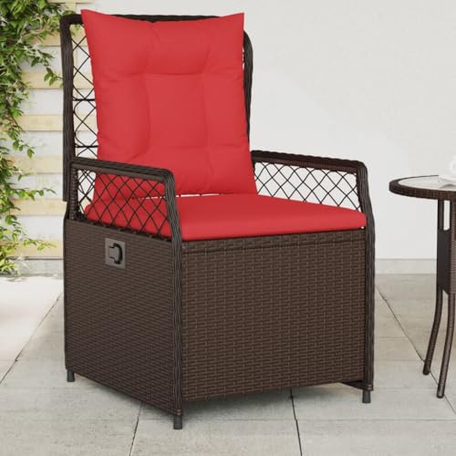 Qnhdfrt 2er Set Poly Rattan Gartenstuhl Braun verstellbare Liegeposition 55x60x93 cm wetterfest mit rotem Sitzkissen für Balkon Garten Terrasse von Qnhdfrt