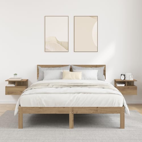 Qnhdfrt 2er Set Schwebende Wand-Nachttische Artisan Eiche Braun Schmal 31x40x27 cm Holzwerkstoff Modernes Design Platzsparend mit Stauraum für Schlafzimmer von Qnhdfrt