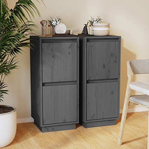 Qnhdfrt 2er Set Sideboard Grau 31,5x34x75 cm Massivholz Kiefer mit 2 Türen und Schwebefüßen, Beistellschrank für Wohnzimmer, Flur oder Küche von Qnhdfrt