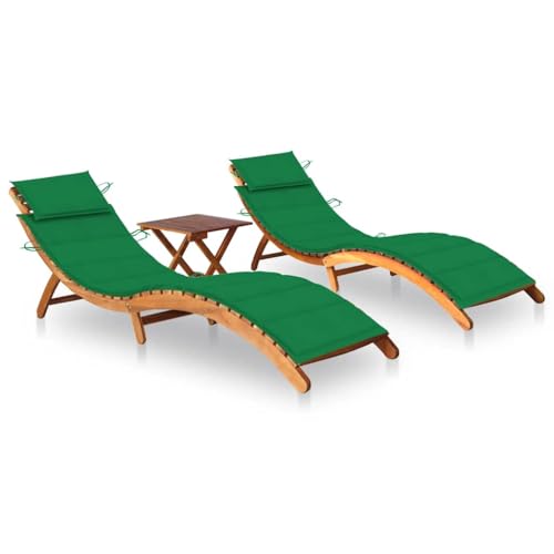 Qnhdfrt 2er-Set Sonnenliegen aus Massivholz Akazie mit Tisch und grünen Polstern – Klappbare Gartenliege für Terrasse, Pool und Strand Qnhdfrt 2er-Set Sonnenliegen aus Massivholz Akazie mit Tisch und grünen Polstern – Klappbare Gartenliege für Terrasse, Pool und Strand von Qnhdfrt