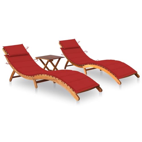 Qnhdfrt 2er-Set Sonnenliegen aus Massivholz Akazie mit Tisch und roten Auflagen - Klappbare Gartenliegen für Terrasse, Pool und Strand Qnhdfrt 2er-Set Sonnenliegen aus Massivholz Akazie mit Tisch und roten Auflagen - Klappbare Gartenliegen für Terrasse, Pool und Strand von Qnhdfrt