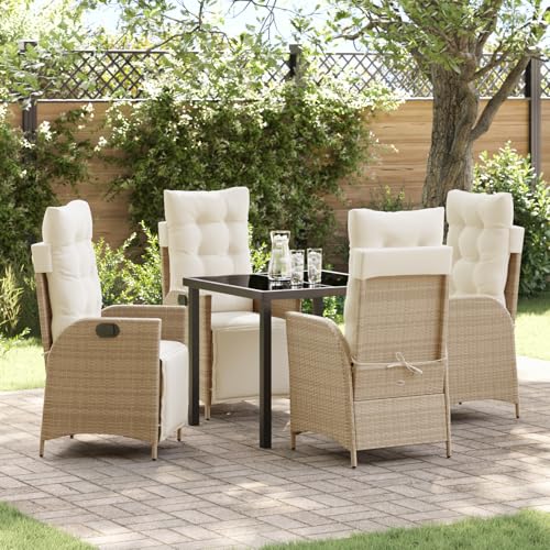 Qnhdfrt 2er Set Verstellbare Gartenstühle Beige aus Synthetischem Poly Rattan mit Cremefarbenen Kissen für Outdoor Nutzung im Garten Balkon oder Terrasse Robust und Komfortabel von Qnhdfrt