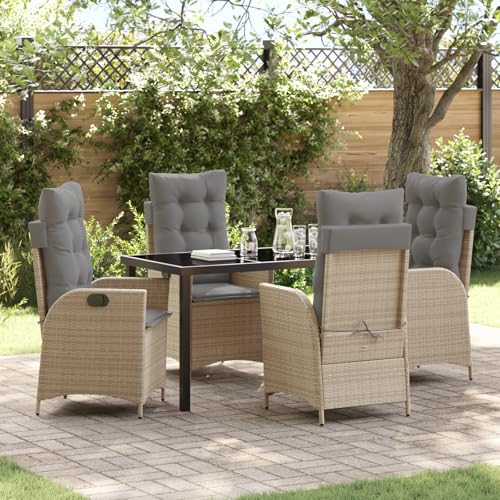 Qnhdfrt 2er Set Verstellbarer Gartenstuhl mit Kissen Beige Poly Rattan, Outdoor Loungesessel für Terrasse Balkon Garten, Modernes Design Robust und Langlebig von Qnhdfrt