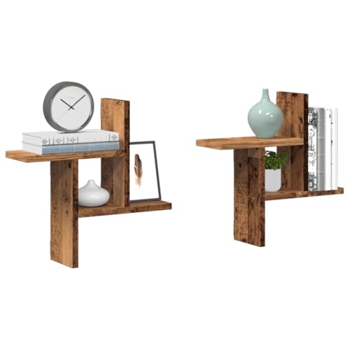 Qnhdfrt 2er Set Wandregal Altholz-Optik 38x12x38 cm Holzwerkstoff Robust und Platzsparend für Wohnzimmer Bad Küche von Qnhdfrt
