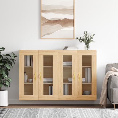 Qnhdfrt 2er Set Wandschränke Sonoma-Eiche Holzwerkstoff mit Glastüren 69,5 x 34 x 90 cm (BxTxH) Moderner Vitrinenschrank für Küche Wohnzimmer Flur von Qnhdfrt