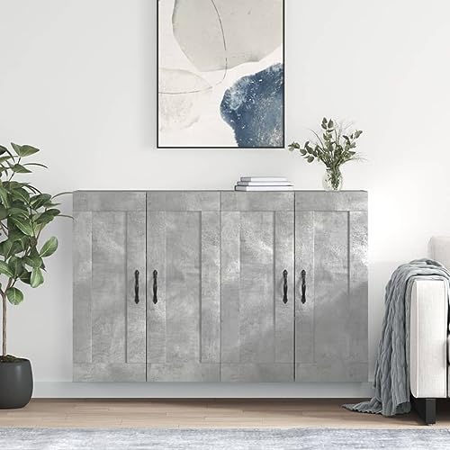 Qnhdfrt 2er Set Wandschrank Betongrau 69,5x34x90 cm Holzwerkstoff mit Aluminium modernes Sideboard für Wohnzimmer Flur Schlafzimmer Stauraum von Qnhdfrt