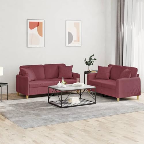 Qnhdfrt 2er Sofagarnitur Weinrot 138 cm & 158 cm Stoff Modernes Zweisitzer Set mit Kissen Robuster Metall Sperrholz Rahmen für Wohnzimmer Balkon Jugendzimmer Qnhdfrt 2er Sofagarnitur Weinrot 138 cm & 158 cm Stoff Modernes Zweisitzer Set mit Kissen Robuster Metall Sperrholz Rahmen für Wohnzimmer Balkon Jugendzimmer von Qnhdfrt