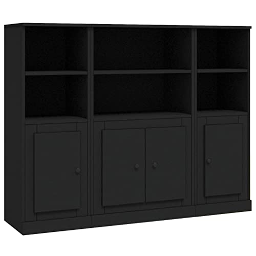 Qnhdfrt 3 Highboards Schwarz Holzwerkstoff Sideboard Schrank Set 132x35.5x103.5cm Elegantes Möbel mit Großem Stauraum für Wohnzimmer Küche Flur von Qnhdfrt